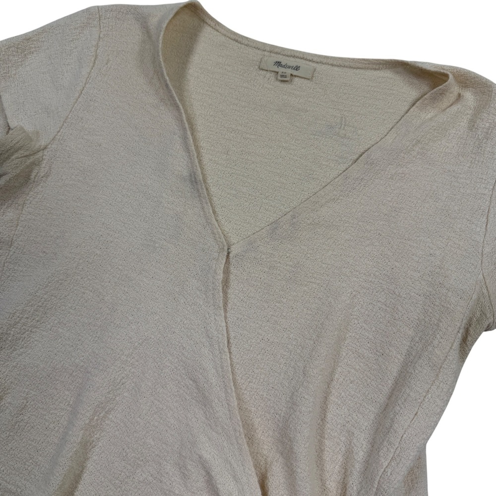 Madewell Womens XS Cream Beige Textured Cotton Side‎ Tie Wrap Short Sleeve Top